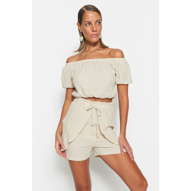 Trendyol Woven Ecru Blouse and Short Set