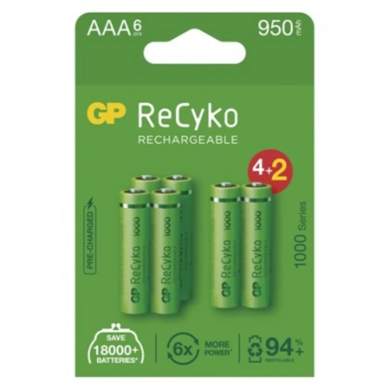 Nabíjecí baterie, nabíječky nabíjecí baterie gp b2111v recyko, 1000mah, aaa, 6ks