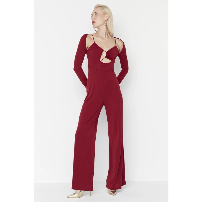 Trendyol Claret Red Asymmetric Collar Detailed Jumpsuit