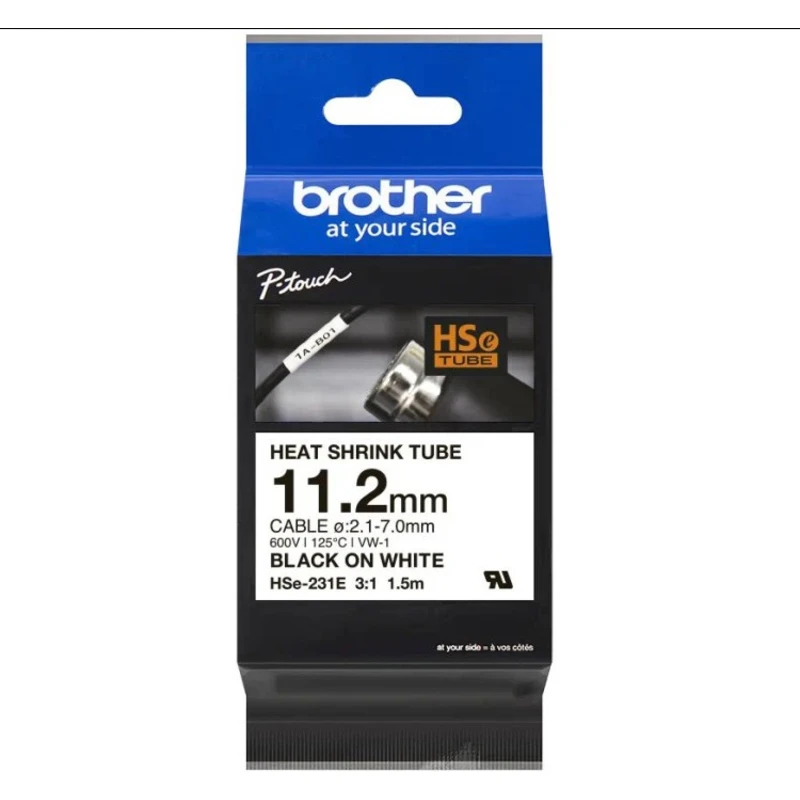 Brother HSe-231E, 11.2 mm x 1.5 m, černý tisk / bílý podklad , originální páska