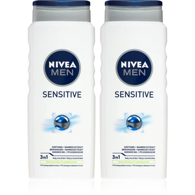 Nivea Men Sensitive sprchový gel na tělo a vlasy 2 x 500 ml (výhodné balení)