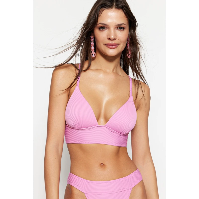 Trendyol Purple Triangle Push Up Textured Bikini Top