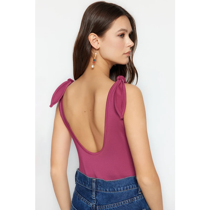 Trendyol Fuchsia Lace-Up Detailed Pool Collar, Low-Cut Back Knitted Body