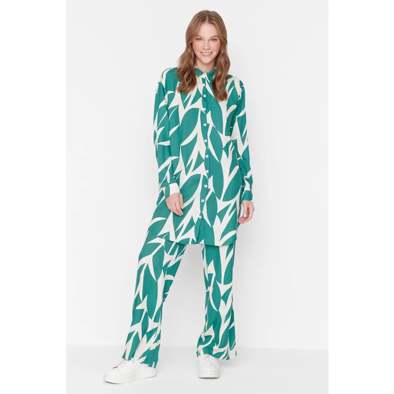 Trendyol Green Patterned Shirt-Pants Woven Suit