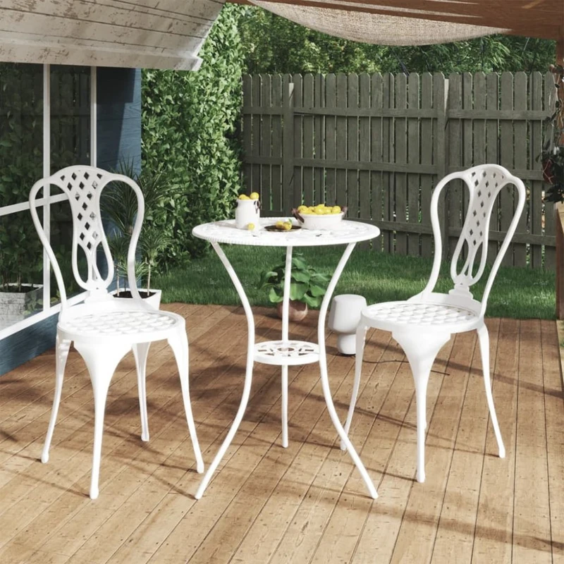 Zahradní bistro set 3 ks litý hliník Dekorhome Bílá,Zahradní bistro set 3 ks litý hliník Dekorhome Bílá