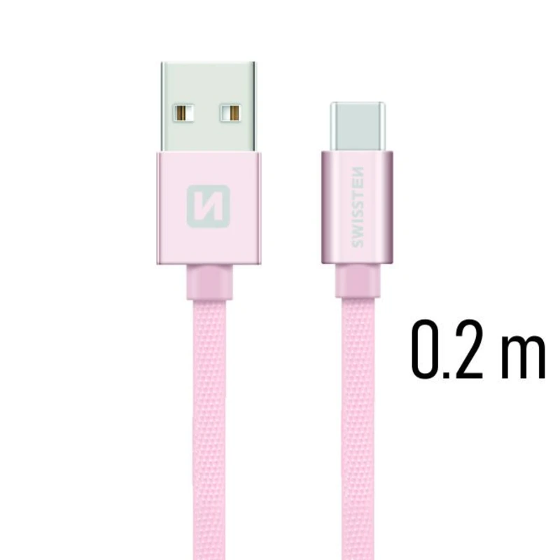 Datový kabel Swissten Textile USB/USB-C, 0,2m, růžovo/zlatý