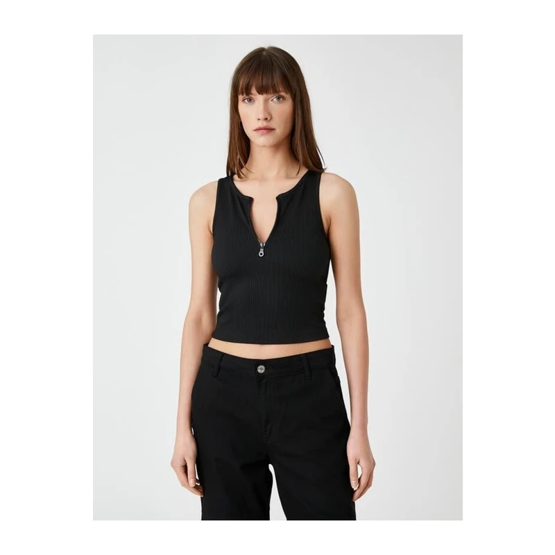 Koton Half-Zip Crop Singlets with Ribbons