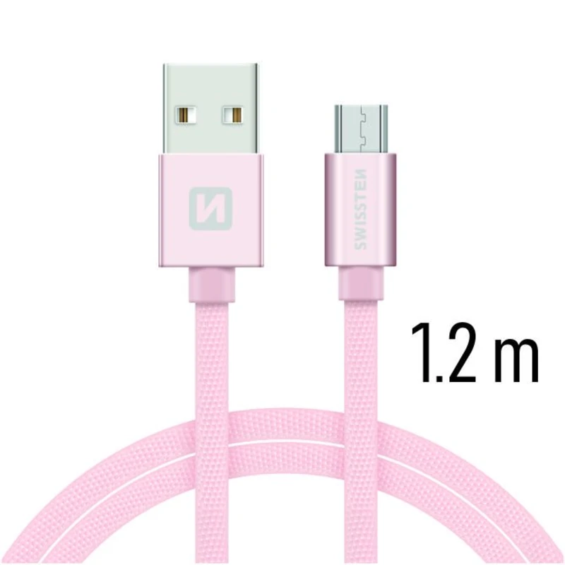 Datový kabel Swissten Textile USB/MicroUSB, 1,2m, růžovo/zlatý