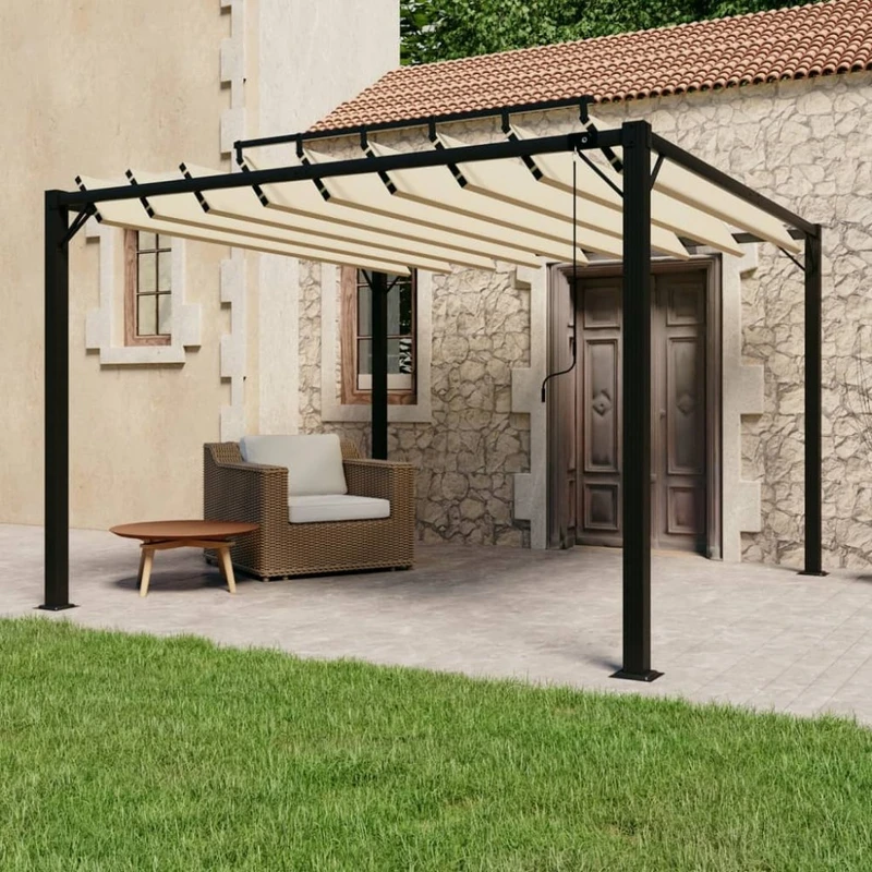 Pergola s lamelovou střechou 3 x 3 m hliník / látka Dekorhome Krémová,Pergola s lamelovou střechou 3 x 3 m hliník / látka Dekorhome Krémová