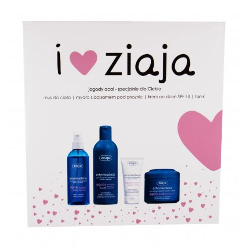 Ziaja Acai Berry dárková kazeta sprchový krém 300 ml + denní pleťová péče SPF10 50 ml + pleťový tonik 200 ml + hydratační tělová pěna 200 ml