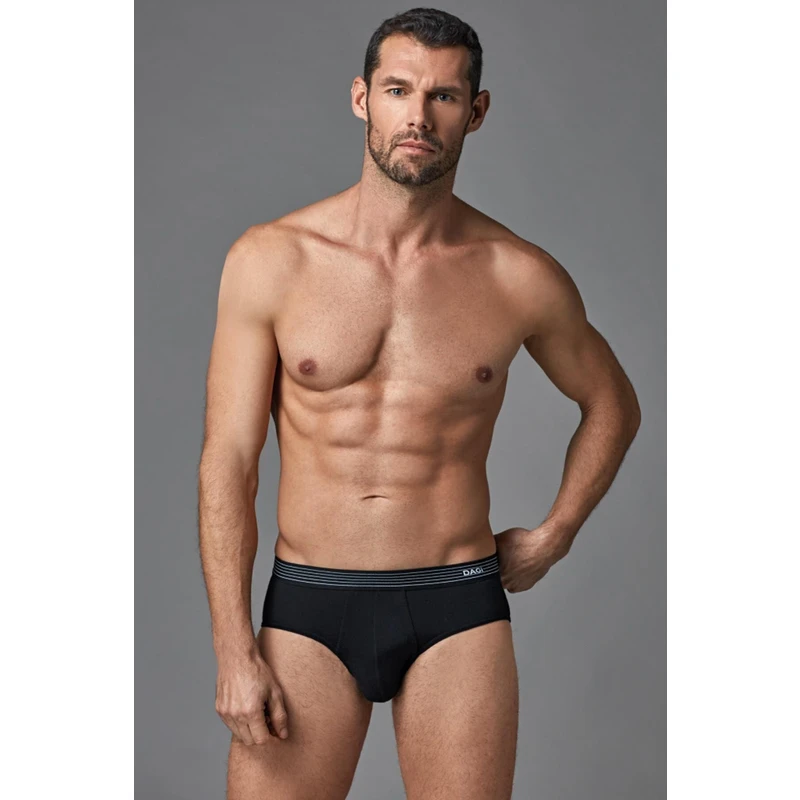 Dagi Men's Black Combed Cotton Compact Plain Slip Briefs.