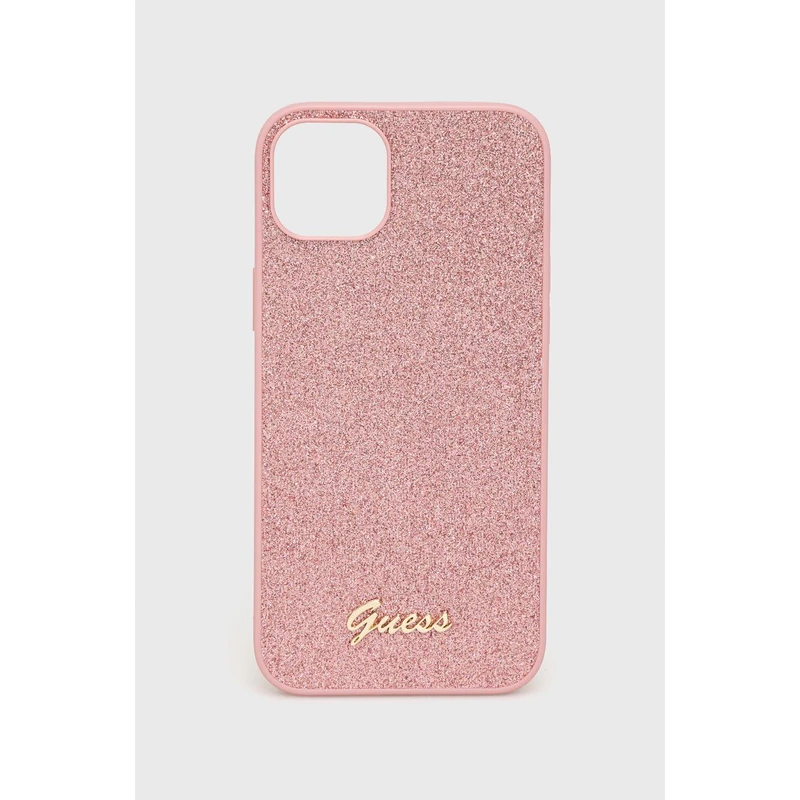 Zadní kryt Guess PC/TPU Glitter Flakes Metal Logo pro Apple iPhone 14 Plus, růžová