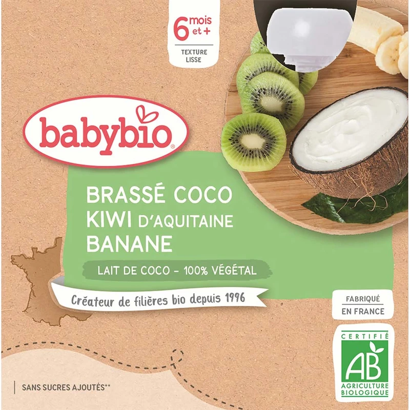 BABYBIO Svačinka s kokosovým mlékem - kiwi a banán (4x 85 g)