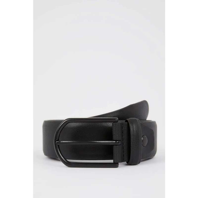 DEFACTO Men's Rectangle Buckle Faux Leather Belt