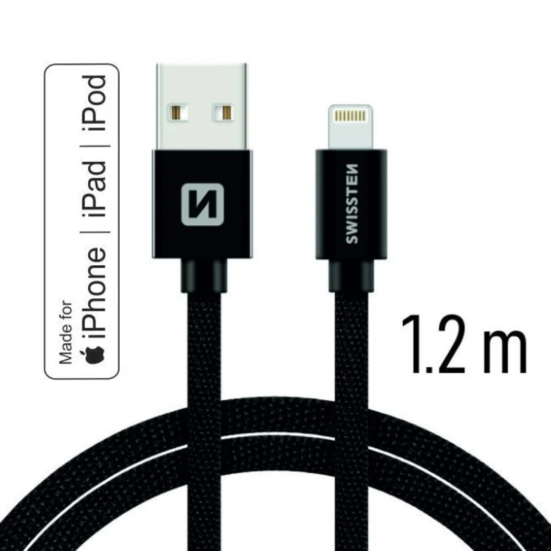 Datový kabel Swissten Textile USB-C/ Lightning MFi 1,2 M, black