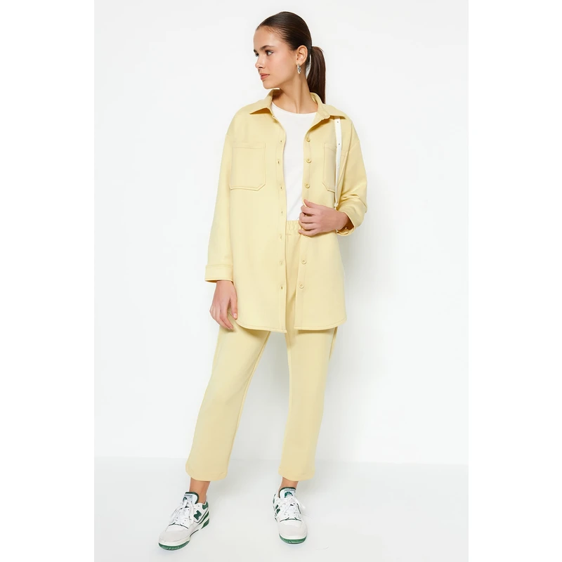 Trendyol Yellow Pocket Detailed Shirt-Pants Knitted Suit