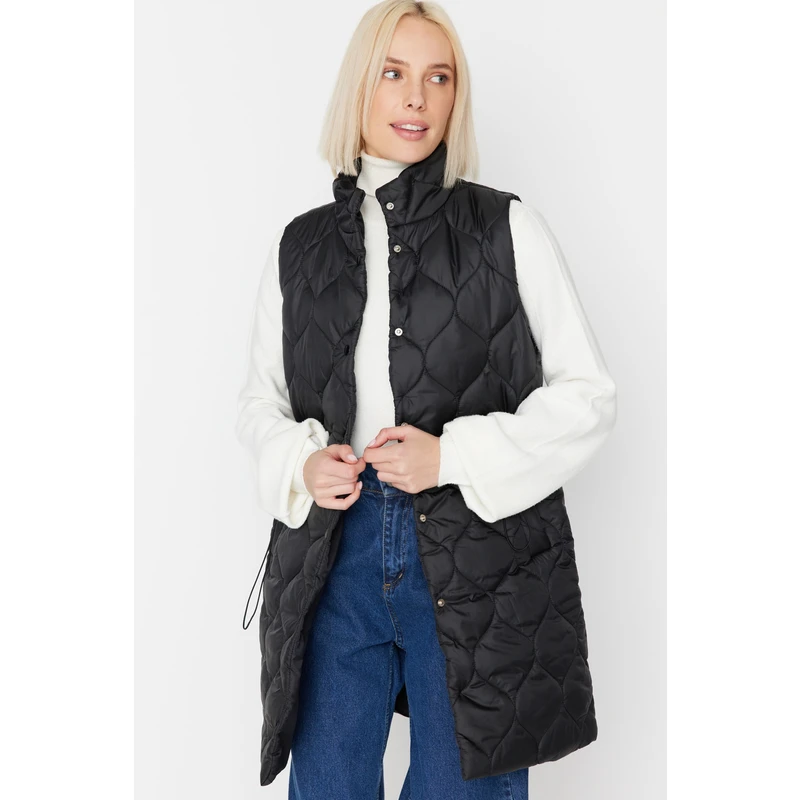 Trendyol Black Quilted Waist Rope Lined Vest