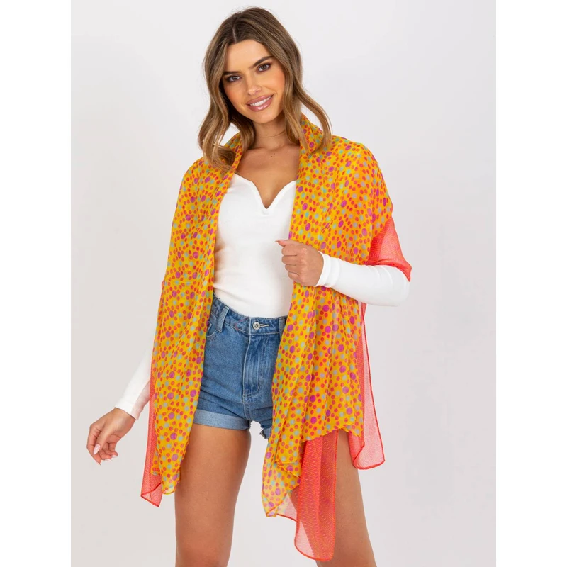 Yellow viscose scarf with polka dots