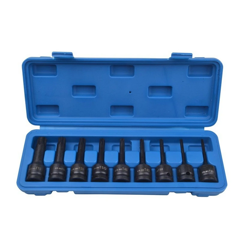 Sada zástrčných úderových hlavic TORX, 1/2", T20 - T70, 9 kusů - QUATROS QS50009