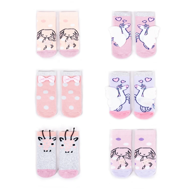 Yoclub Kids's Cotton Baby Girls' Terry Socks Anti Slip ABS Patterns Colors 6-pack SK-29/SIL/6PAK/GIR/001