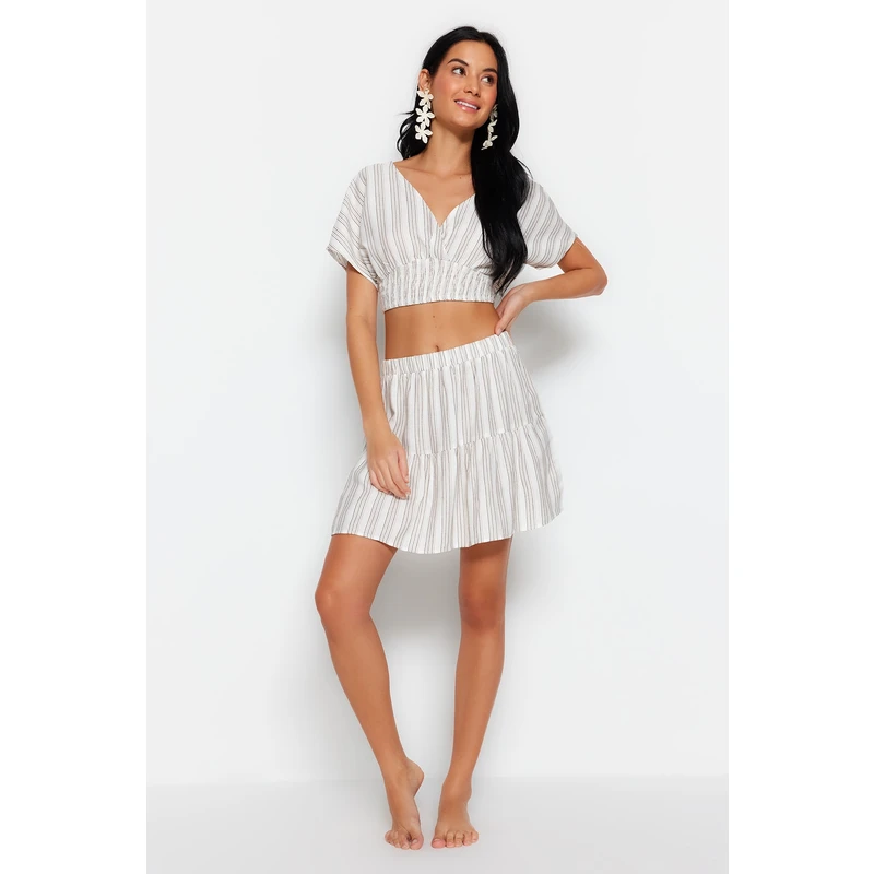 Trendyol Beige Woven Blouse and Skirt Set