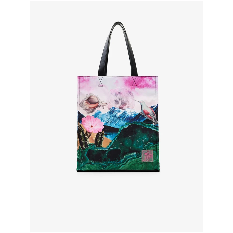 Zeleno-růžový dámský vzorovaný shopper Desigual Paisaje Surreal - Dámské