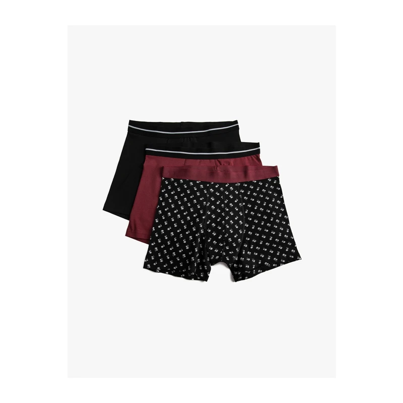 Koton Basic 3-Piece Boxer Set, Tree Patterned, Elastic Waist.