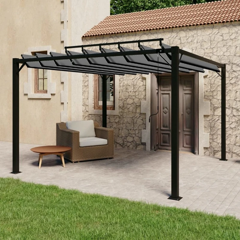 Pergola s lamelovou střechou 3 x 3 m hliník / látka Dekorhome Šedá,Pergola s lamelovou střechou 3 x 3 m hliník / látka Dekorhome Šedá