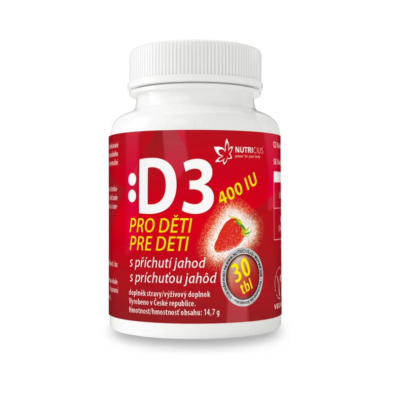 Nutricius Vitamín D3 pro děti 400IU - jahoda 30 tablet