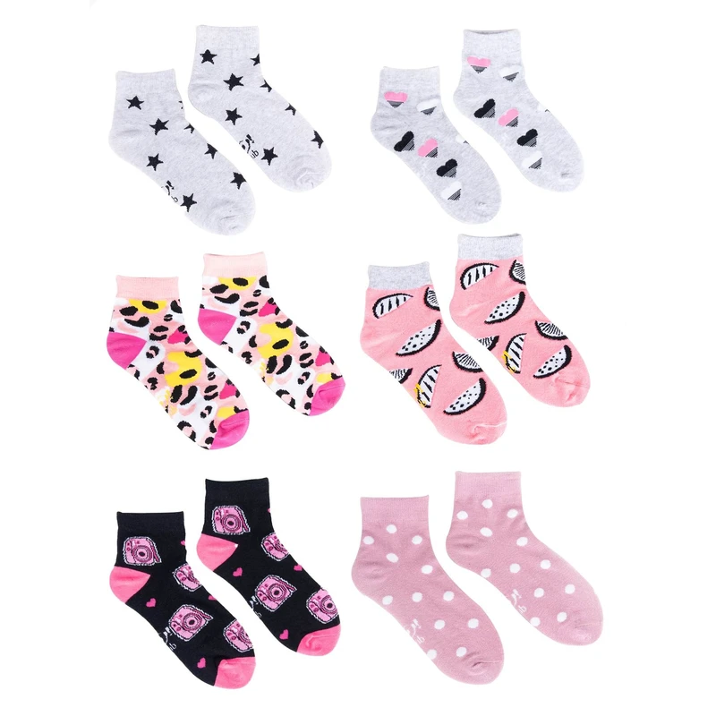 Yoclub Kids's Girls' Cotton Socks Patterns Colours 6-pack SKA-0023G-AA00-002