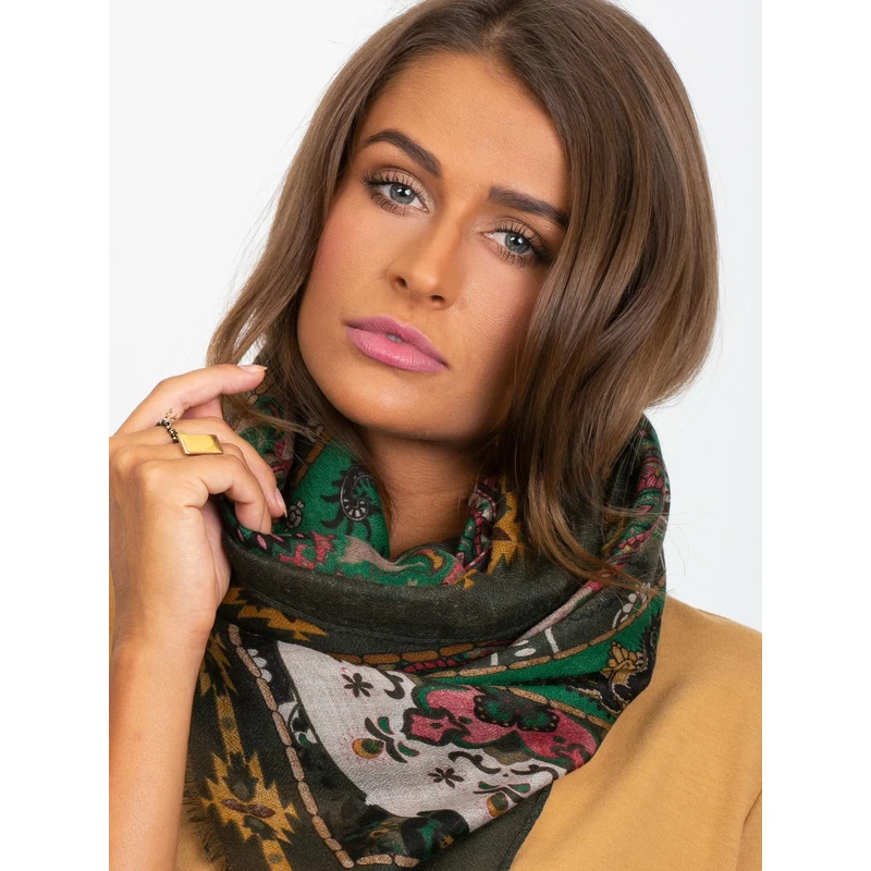 Scarf with folk khaki patterns