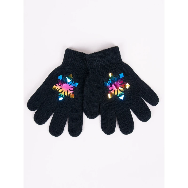 Yoclub Kids's Girls' Five-Finger Gloves With Hologram RED-0068G-AA50-003