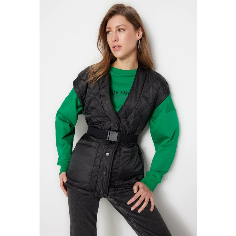 Trendyol Black Belted Quilted Vest