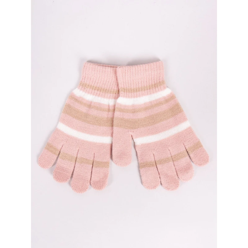 Yoclub Kids's Girls' Five-Finger Striped Gloves RED-0118G-AA50-006