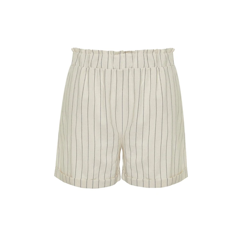 Trendyol Curve Beige Striped Linen Look Shorts & Bermuda