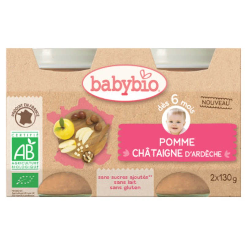 BABYBIO Jablko s kaštanovým pyré (2x 130 g) - ovocný příkrm