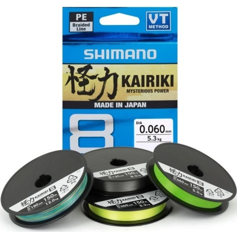 Shimano splétaná šňůra kairiki 8 zelená 150 m - průměr 0,315 mm / nosnost 33,5 kg