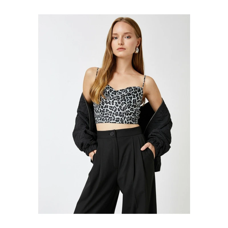 Koton Leopard Patterned Thin Hanger Crop Singlet