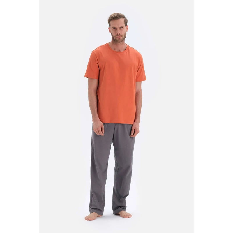 Dagi Orange Short-Sleeve Basic Knitted Pajamas Set