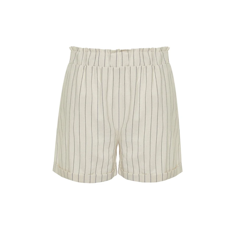 Trendyol Curve Beige Striped Linen Look Shorts & Bermuda