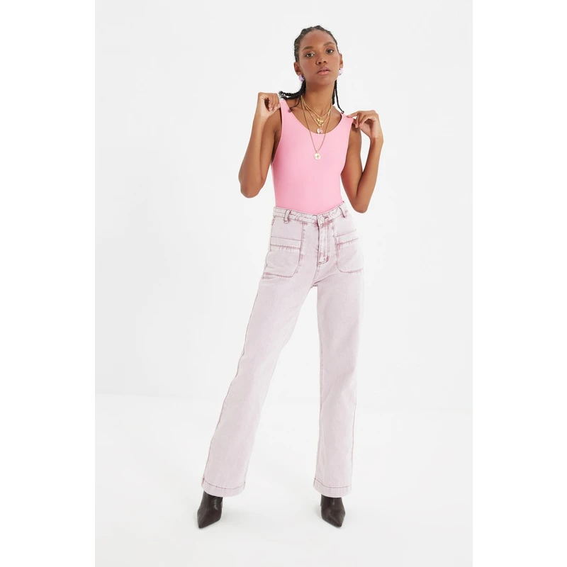 Trendyol Pink Pocket Detailed High Waist 90's Wide Leg Jeans