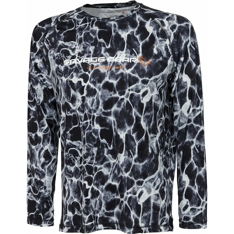 Savage Gear Tričko Night UV Long Sleeve T-Shirt Black Waterprint S