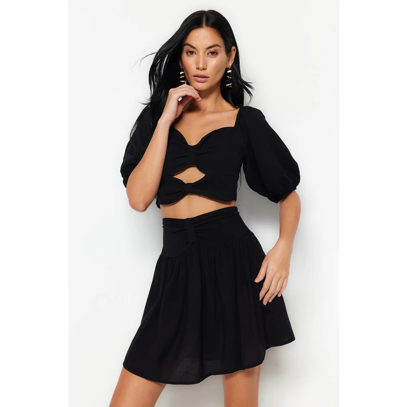 Trendyol Black Weave Cut Out/Window Blouse and Skirt Set