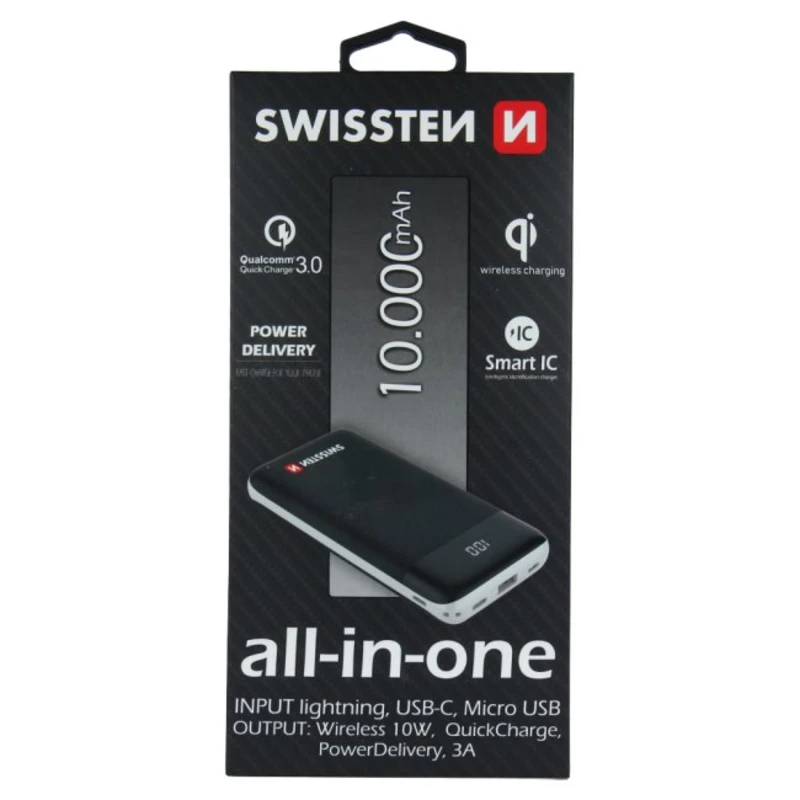 PowerBank Swissten All-In-One 10.000 mAh, černý