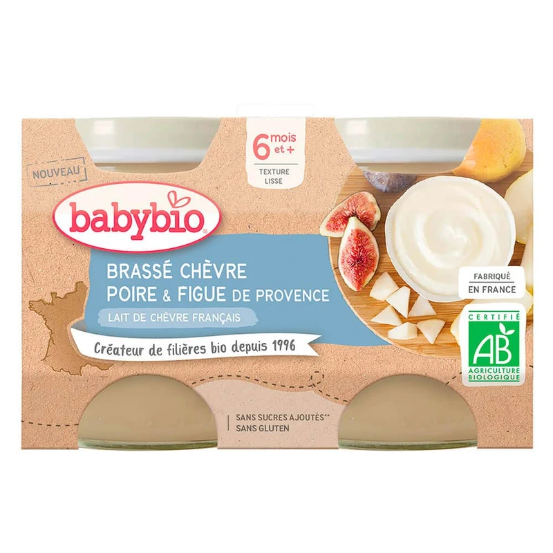 BABYBIO Brassé z kozího mléka hruška fík 2x130 g