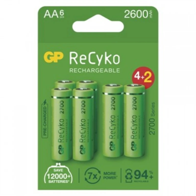 Nabíjecí baterie, nabíječky nabíjecí baterie gp b2127v recyko, 2700mah, aa, 6ks