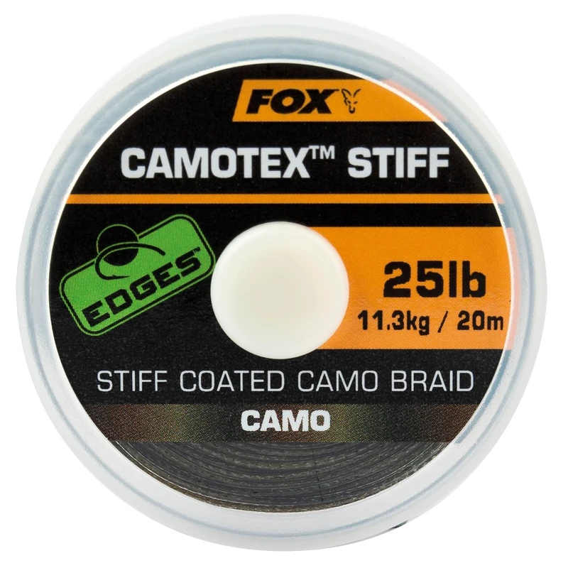 Fox návazcová šňůrka edges camotex stiff 20 m-průměr 25 lb / nosnost 11,3 kg