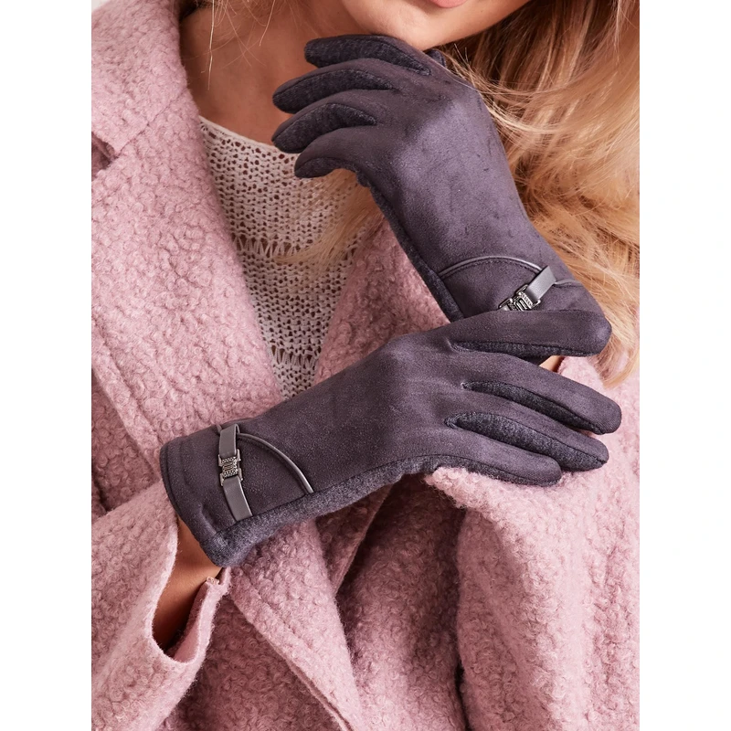 Women's elegant gloves of dark gray color