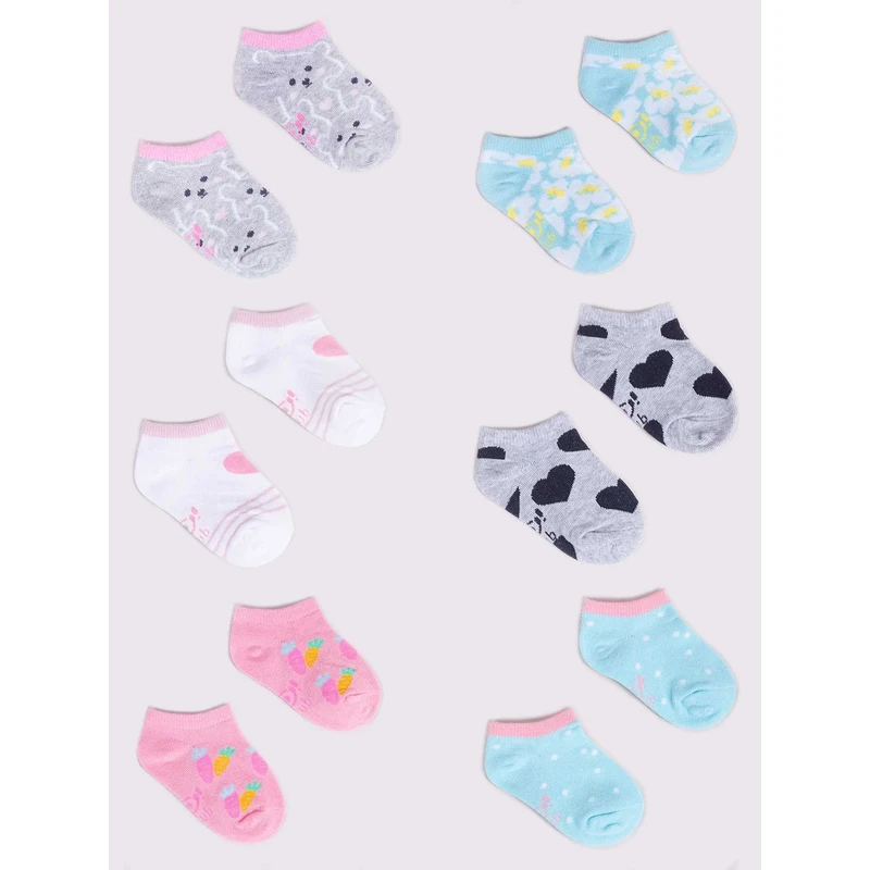 Yoclub Kids's Girls' Ankle Cotton Socks Patterns Colours 6-Pack SKS-0008G-AA00-003