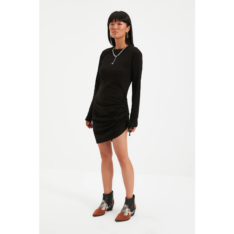 Trendyol Black Ruffle Detailed Knitted Dress